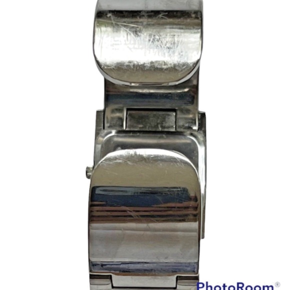 COOKIE LEE Watch Hinged Bangle Silvertone Swarovski Crystals & Mother of Pearl - Picture 5 of 8